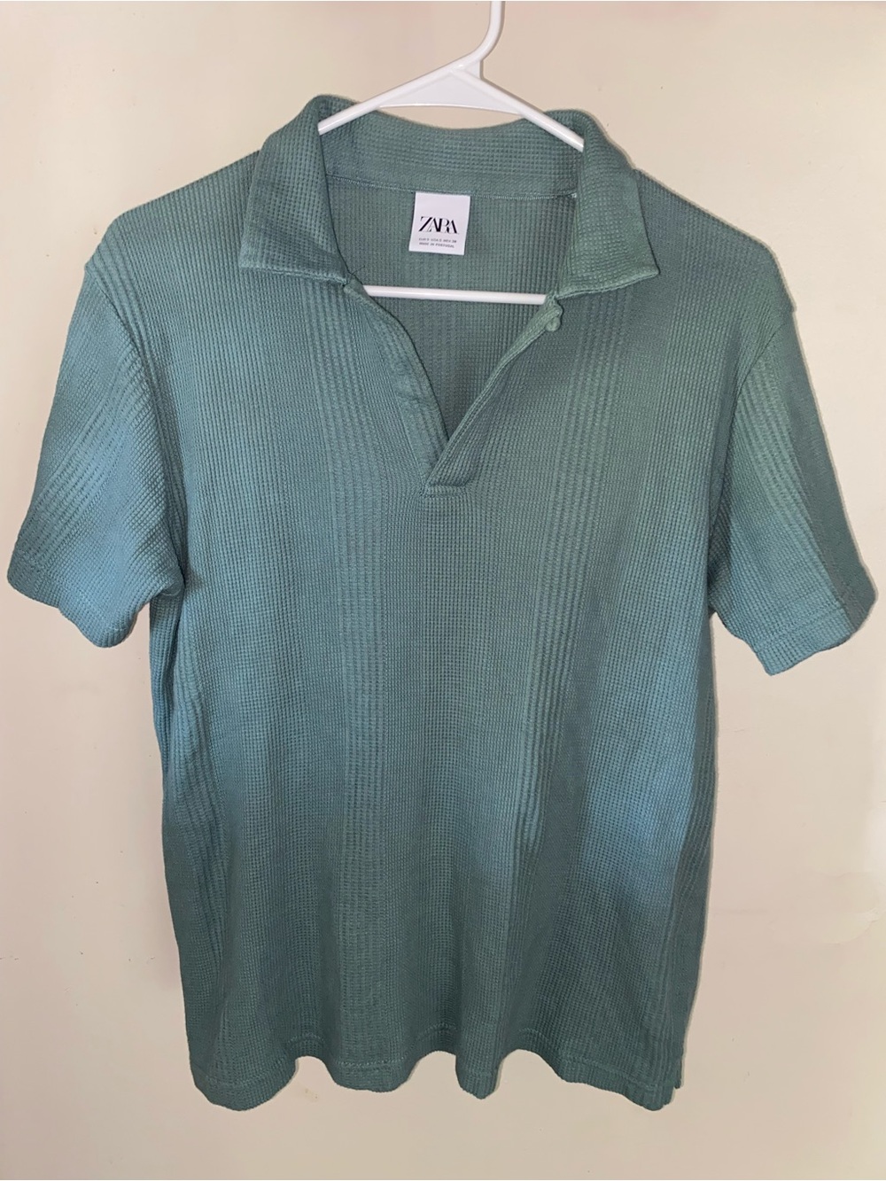 Zara Men's Short Sleeve Polo - Teal Green Knit